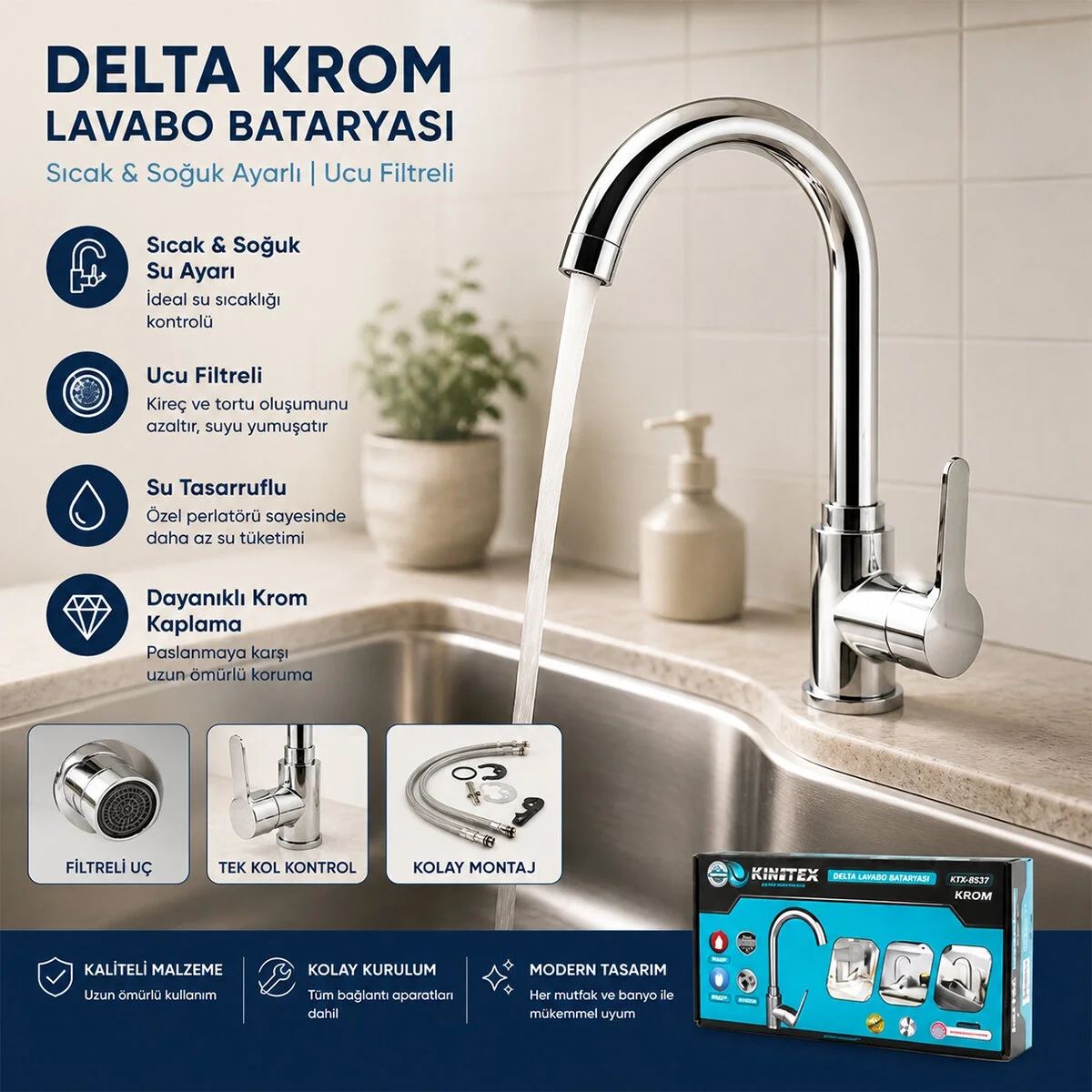 Krom Delta Lavabo Bataryası Aç Kapa Ktx-2639 Bx40 Fiyatı, Yorumları ve Özellikleri