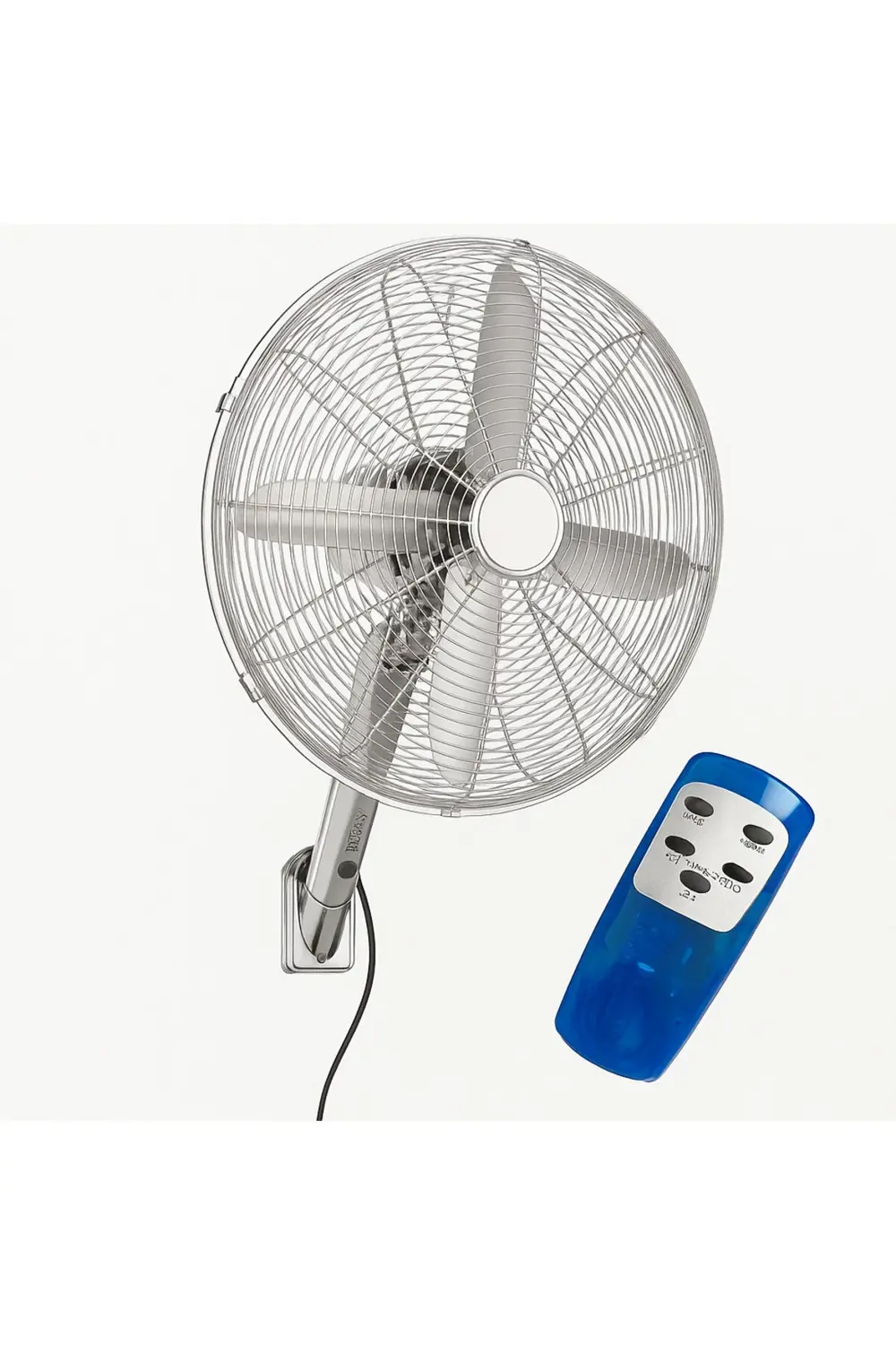 Krom Gövdeli 40 cm Duvar Tipi Vantilatör – Uzaktan Kumanda ve Güç