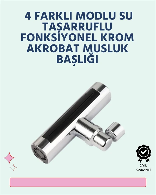 Krom Kaplamalı Çok Fonksiyonlu Musluk Başlığı | Paslanmaz Malzeme