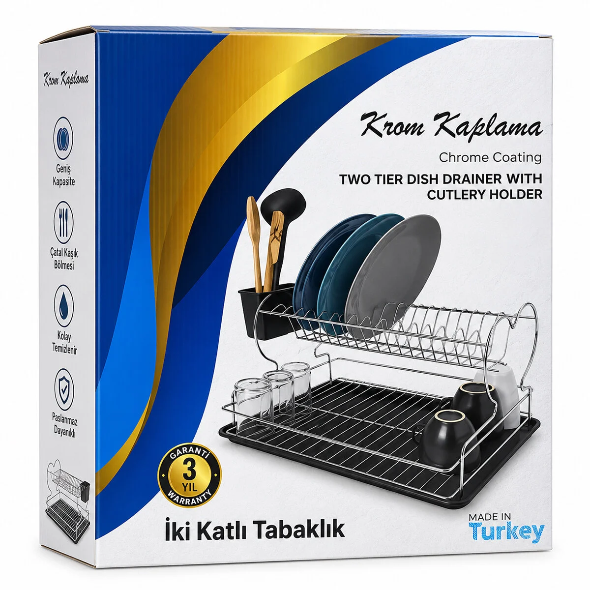 Krom - Metal 2 Katlı Tabaklık - Bulaşıklık Krom - Metal 2 Katlı Tabaklık - Bulaşıklık