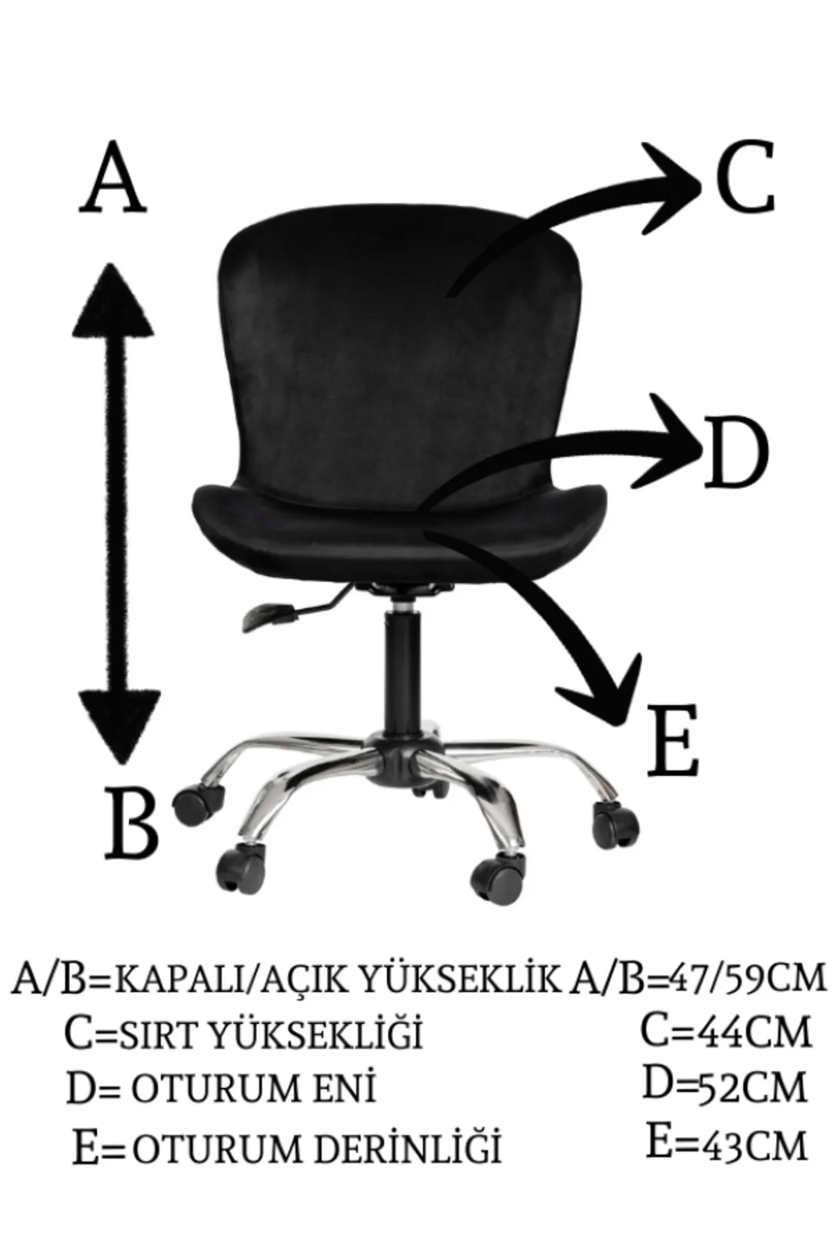 Krom Metal Ayaklı Ofis Çocuk Odası Çalışma Sandalyesi (AYARLANILA