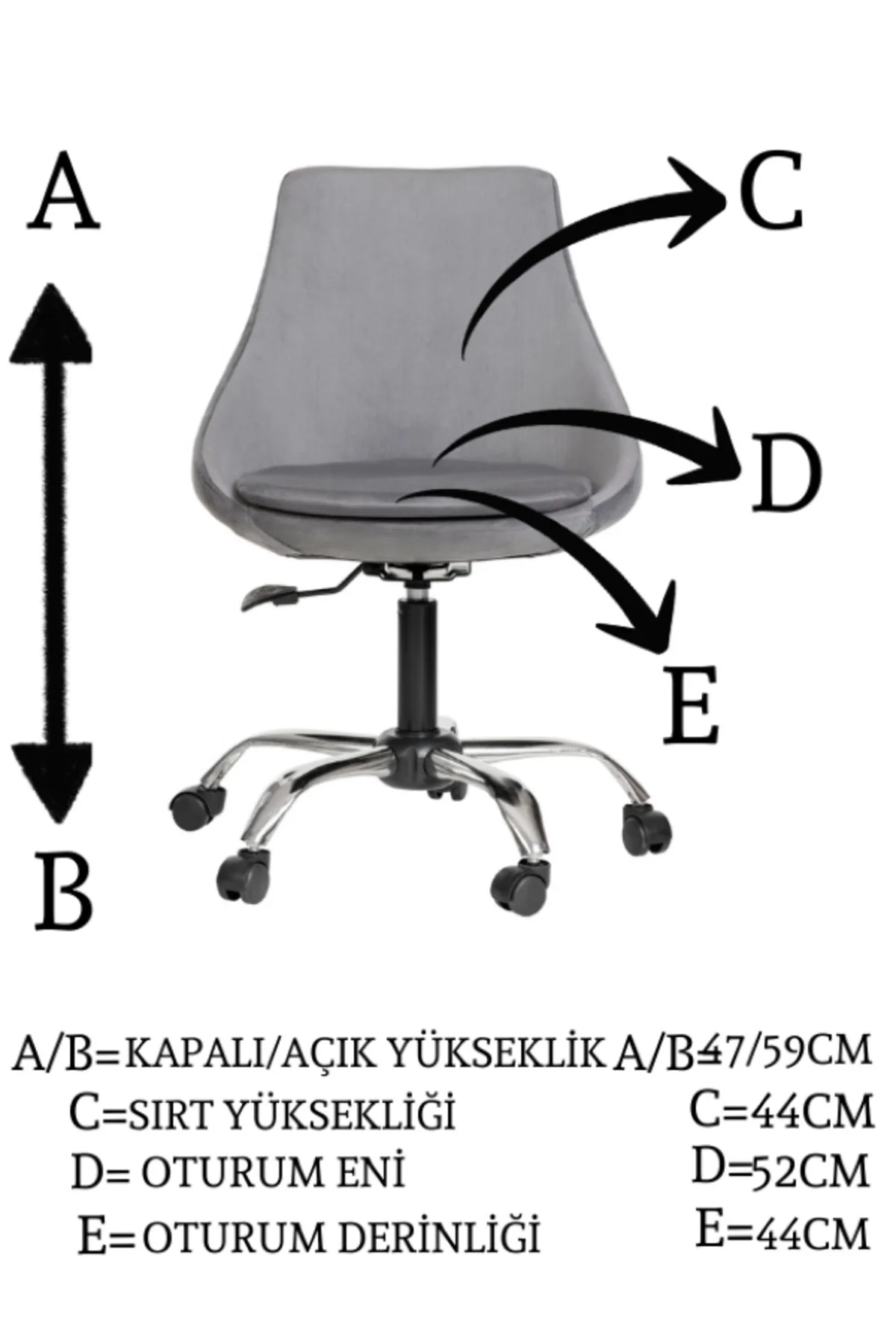 Krom Metal Ayaklı Ofis Çocuk Odası Çalışma Sandalyesi (AYARLANILA