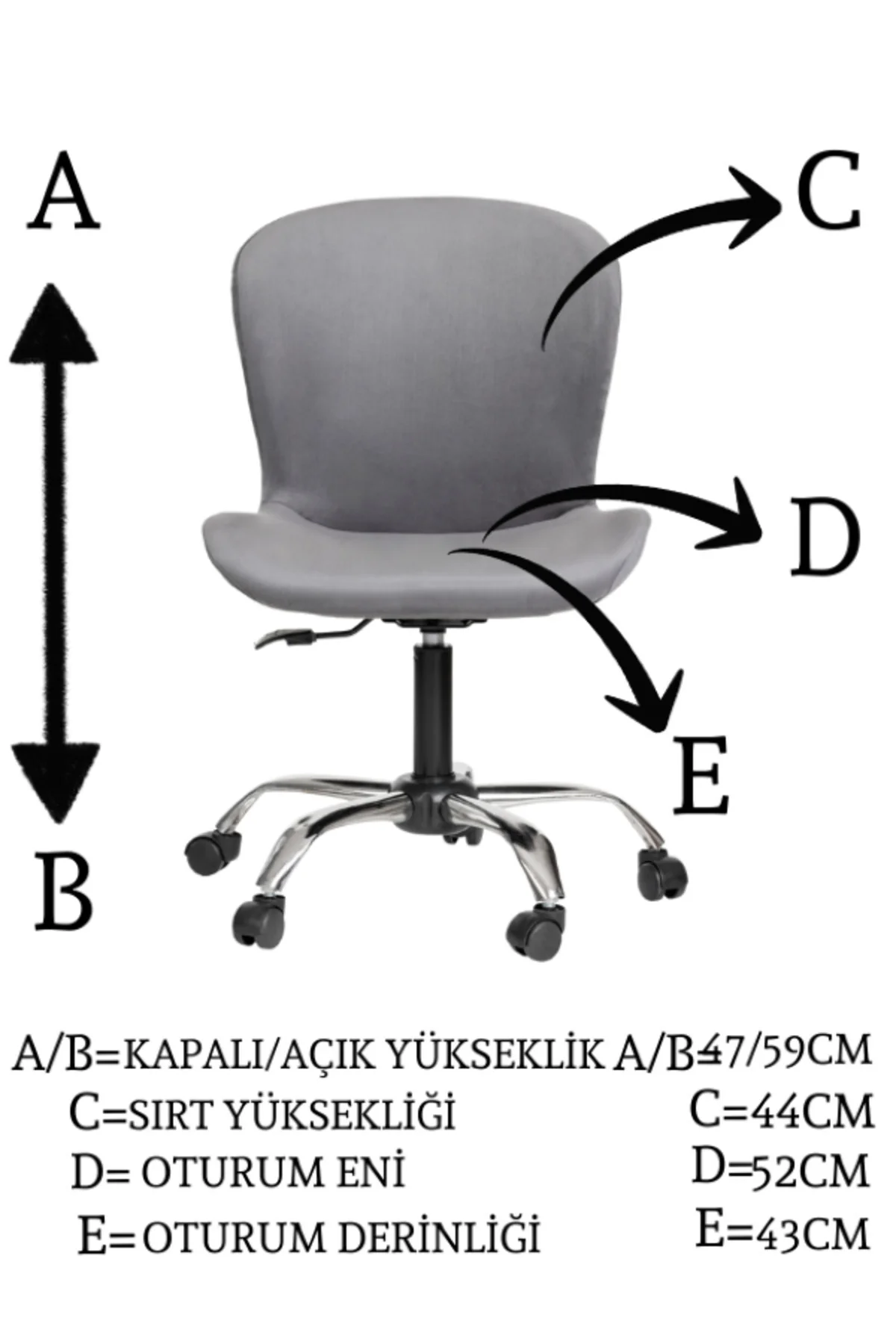 Krom Metal Ayaklı Ofis Çocuk Odası Çalışma Sandalyesi (AYARLANILA