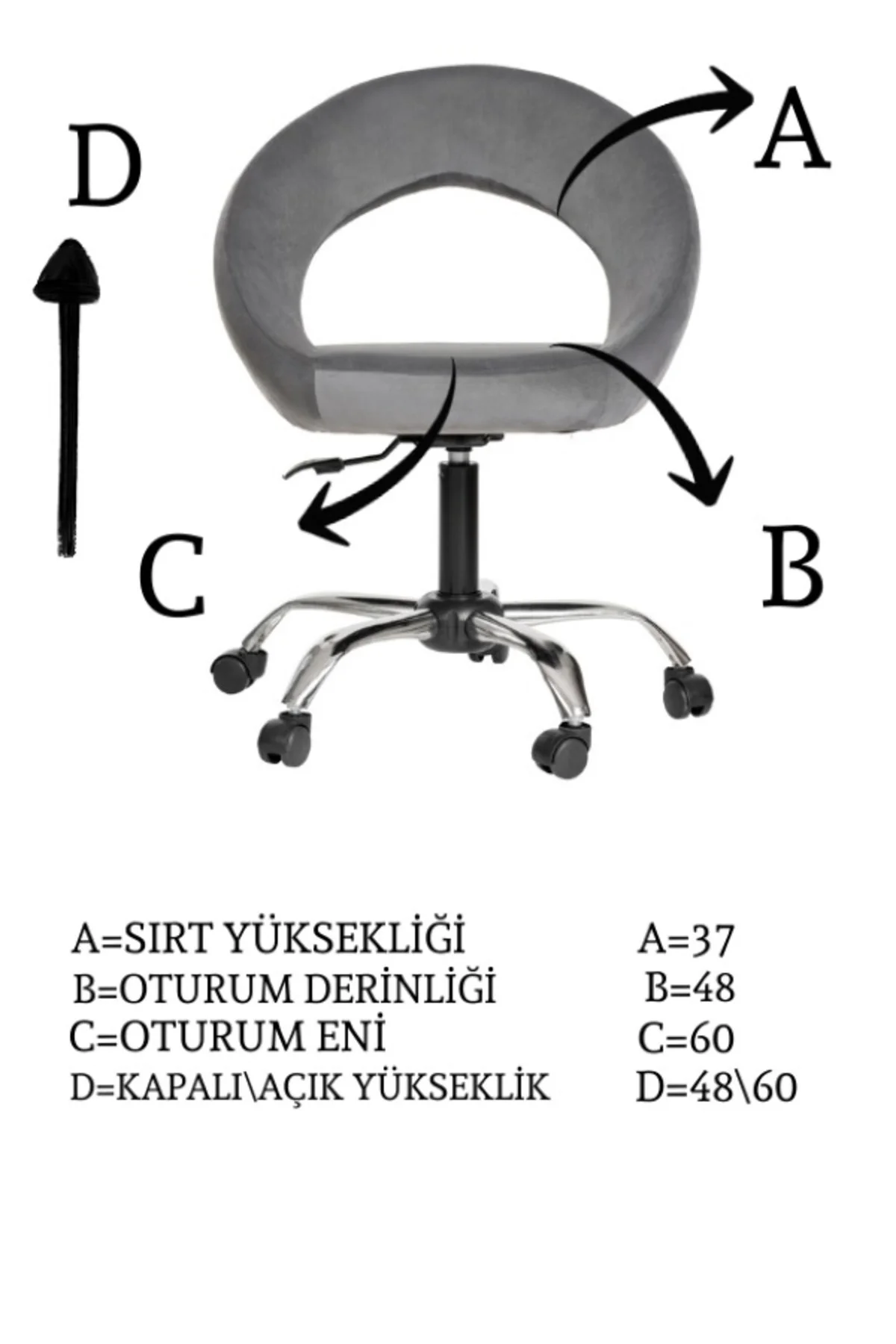 Krom Metal Ayaklı Ofis Çocuk Odası Çalışma Sandalyesi (AYARLANILA