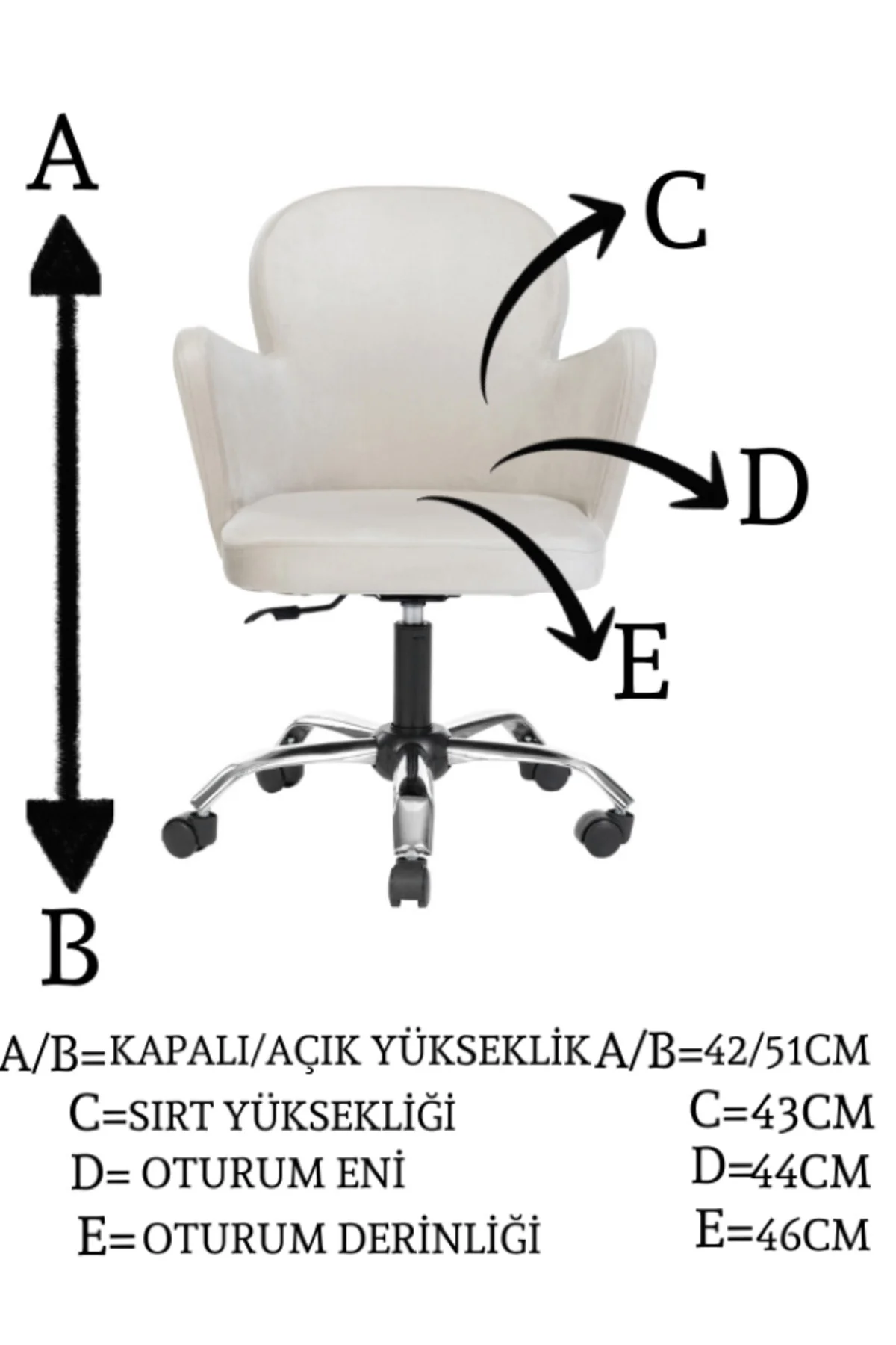 Krom Metal Ayaklı Ofis Çocuk Odası Çalışma Sandalyesi (AYARLANABİ