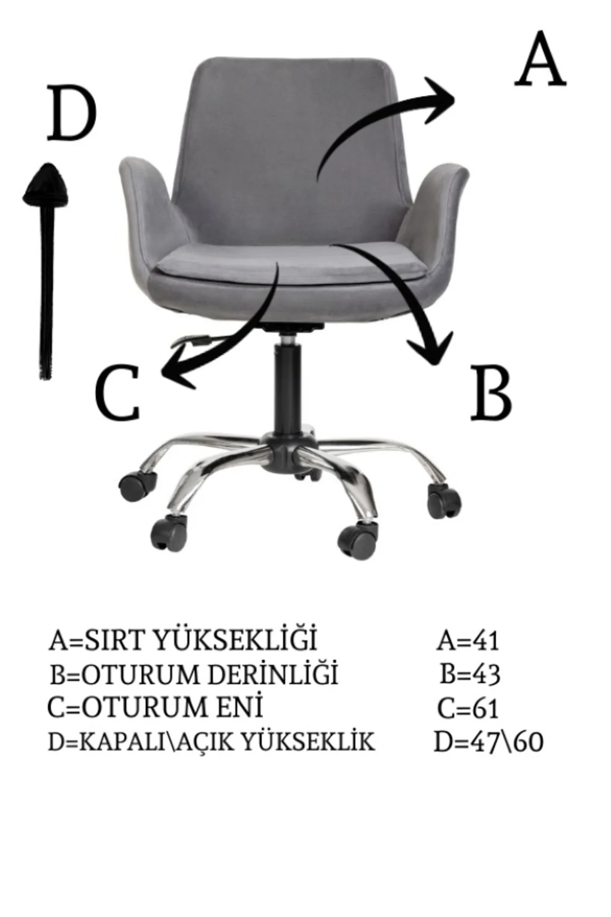 Krom Metal Ayaklı Ofis Çocuk Odası Çalışma Sandalyesi (AYARLANILA
