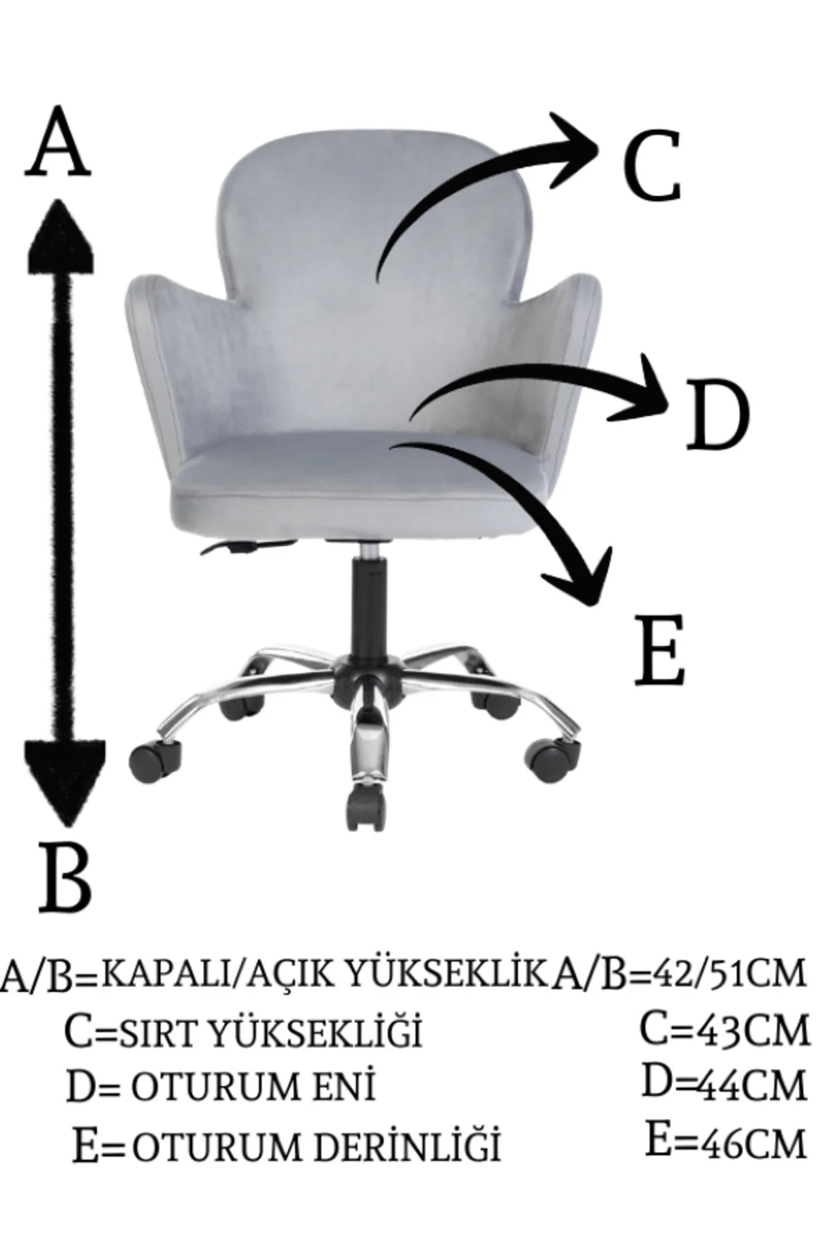 Krom Metal Ayaklı Ofis Çocuk Odası Çalışma Sandalyesi (AYARLANABİ