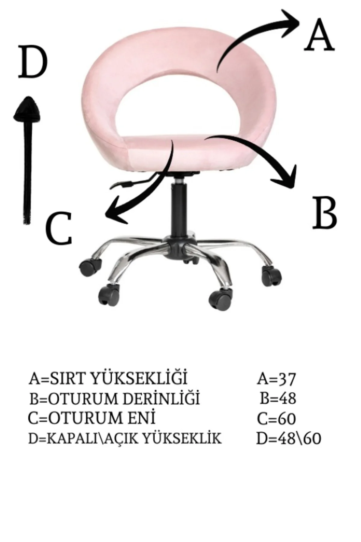 Krom Metal Ayaklı Ofis Çocuk Odası Çalışma Sandalyesi (AYARLANILA