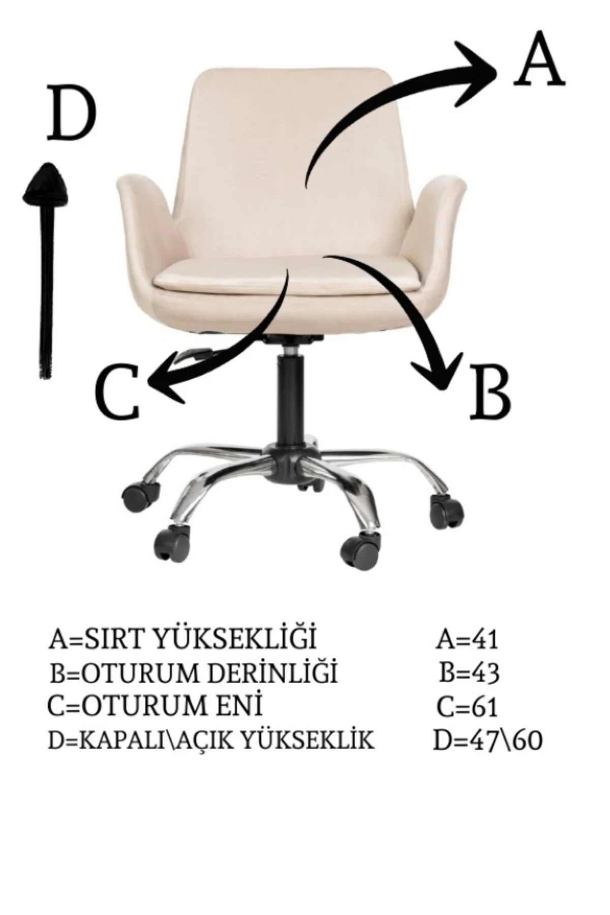 Krom Metal Ayaklı Ofis Çocuk Odası Çalışma Sandalyesi (AYARLANILA