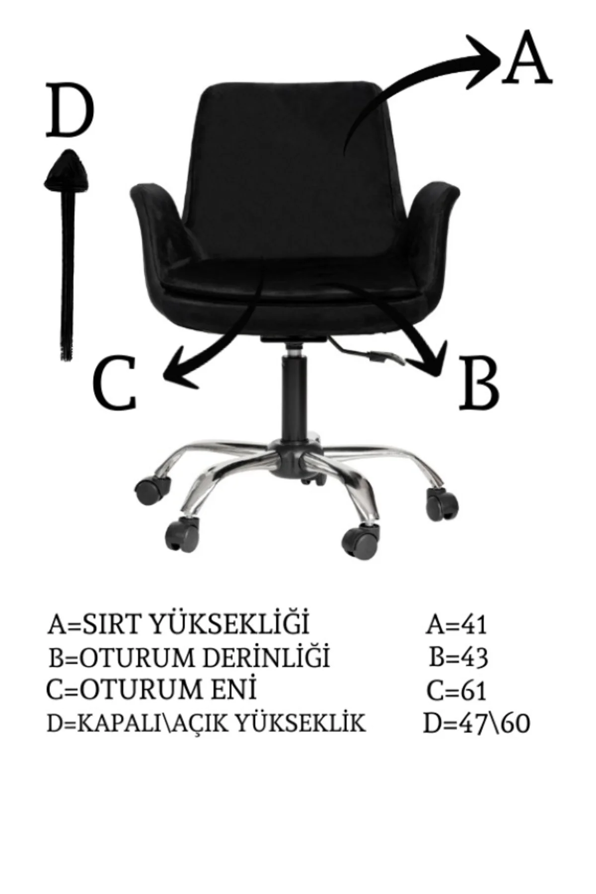 Krom Metal Ayaklı Ofis Çocuk Odası Çalışma Sandalyesi (AYARLANILA
