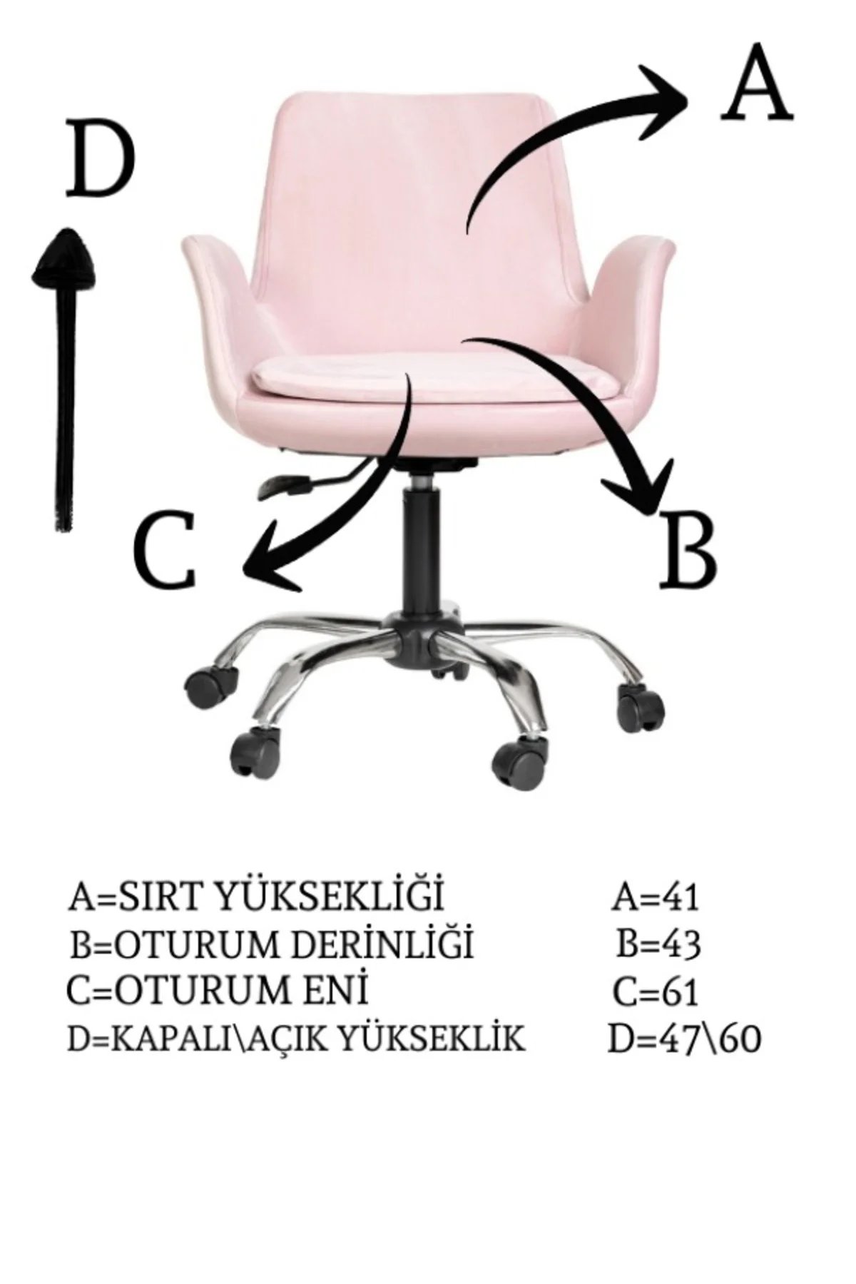 Krom Metal Ayaklı Ofis Çocuk Odası Çalışma Sandalyesi (AYARLANILA