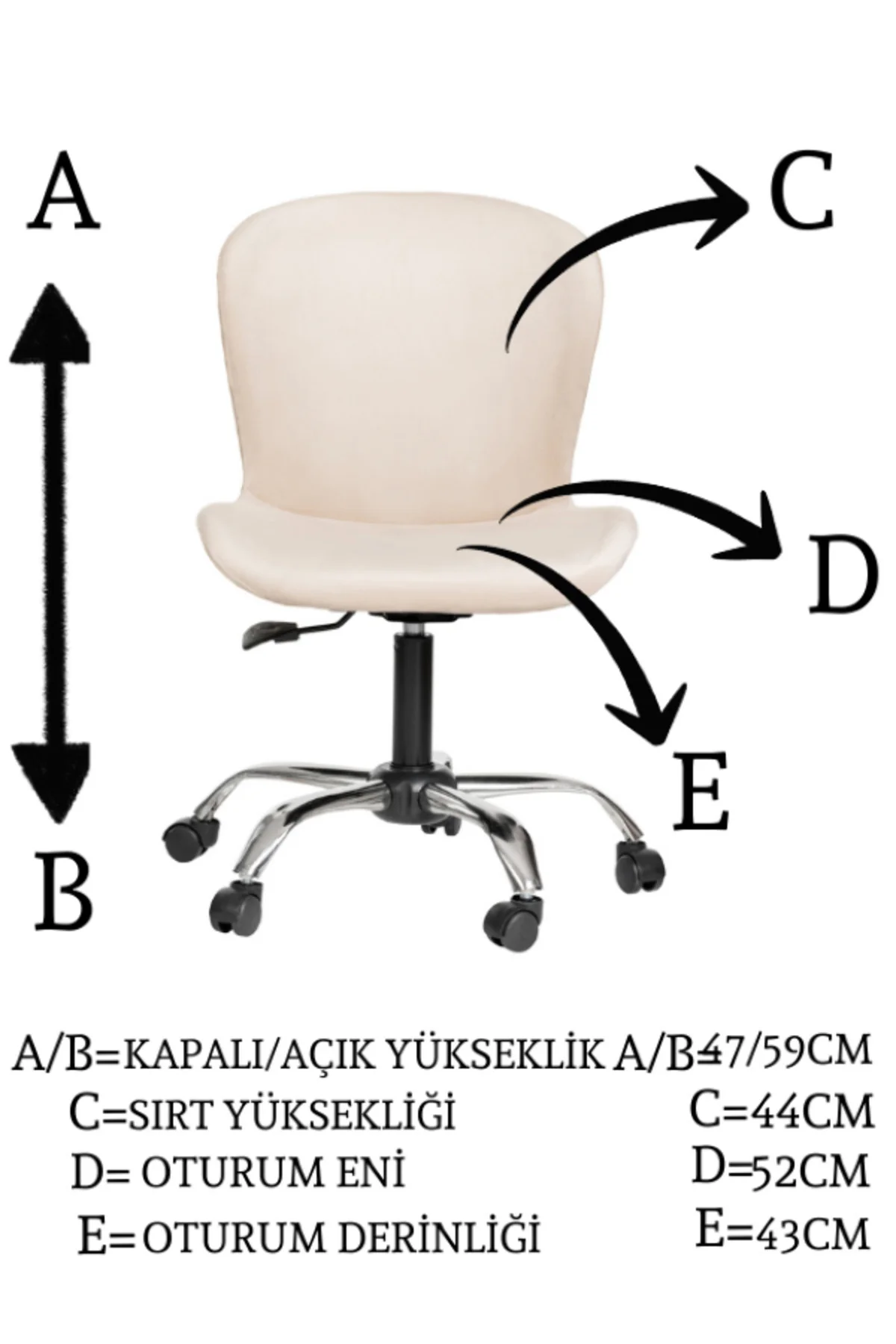 Krom Metal Ayaklı Ofis Çocuk Odası Çalışma Sandalyesi (AYARLANILA