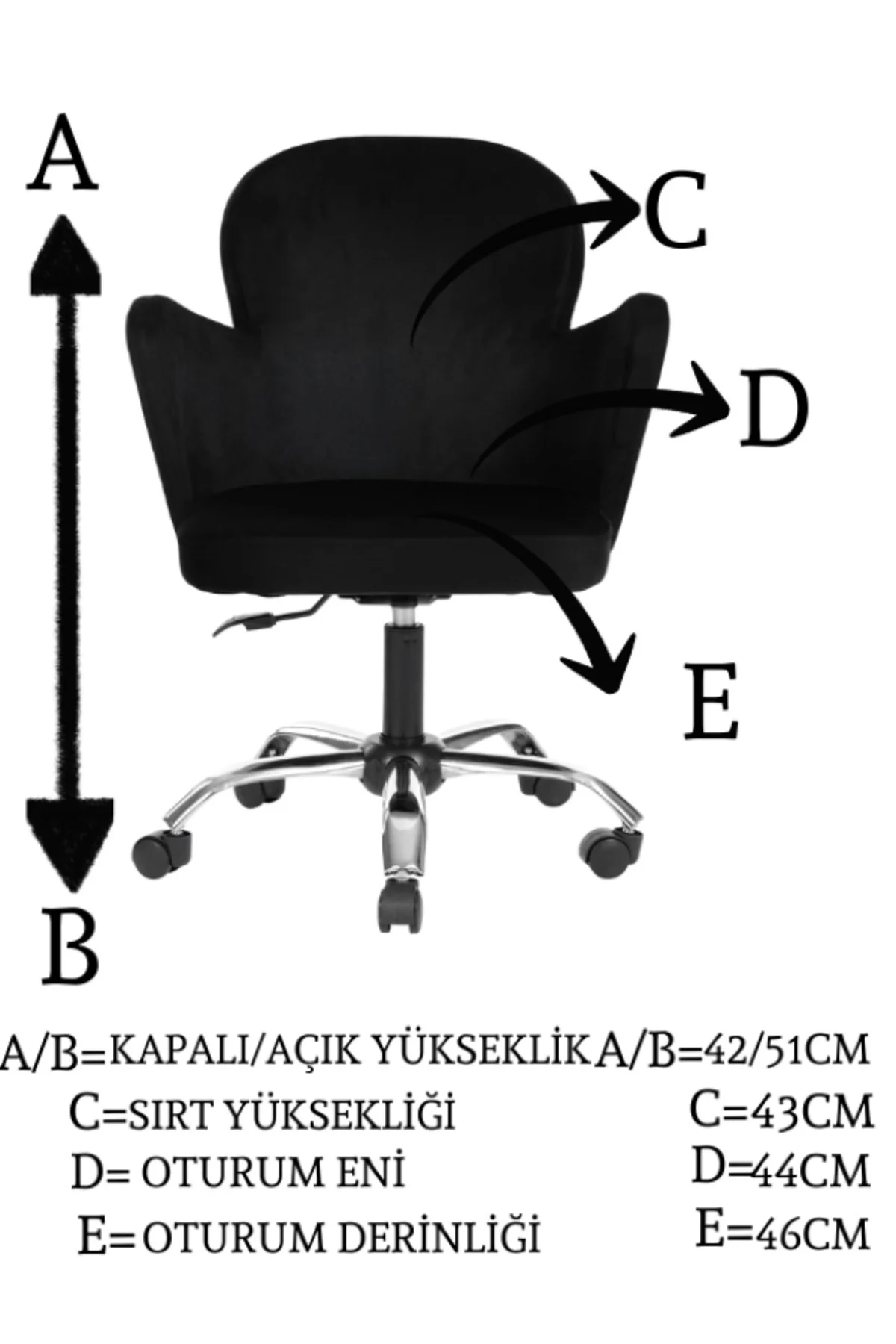 Krom Metal Ayaklı Ofis Çocuk Odası Çalışma Sandalyesi (AYARLANABİ