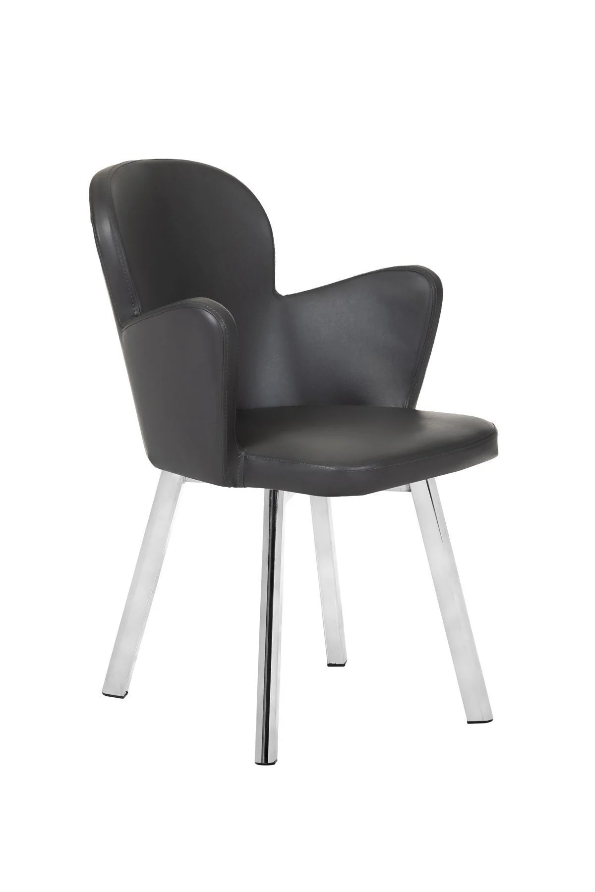 KROM METAL AYAKLI SALON/MUTFAK SANDALYESİ KOLLUKELEBEK (DERİ)