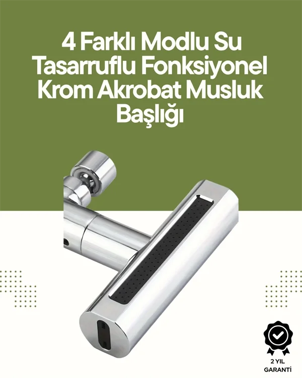 Krom Musluk Başlığı | 4'ü 1 Arada Su Çıkışı | Kolay Montajlı