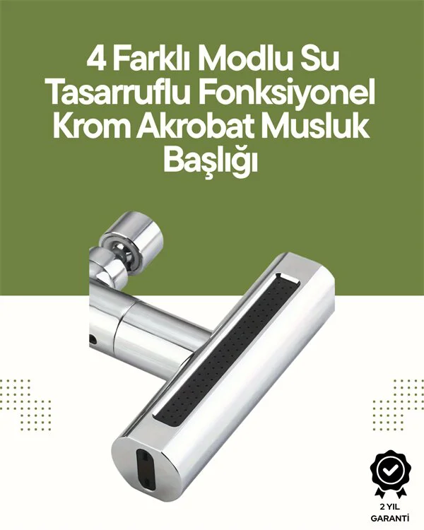 Krom Musluk Başlığı - 4 Fonksiyonlu Musluk Aparatı Mutfak Banyo İçin