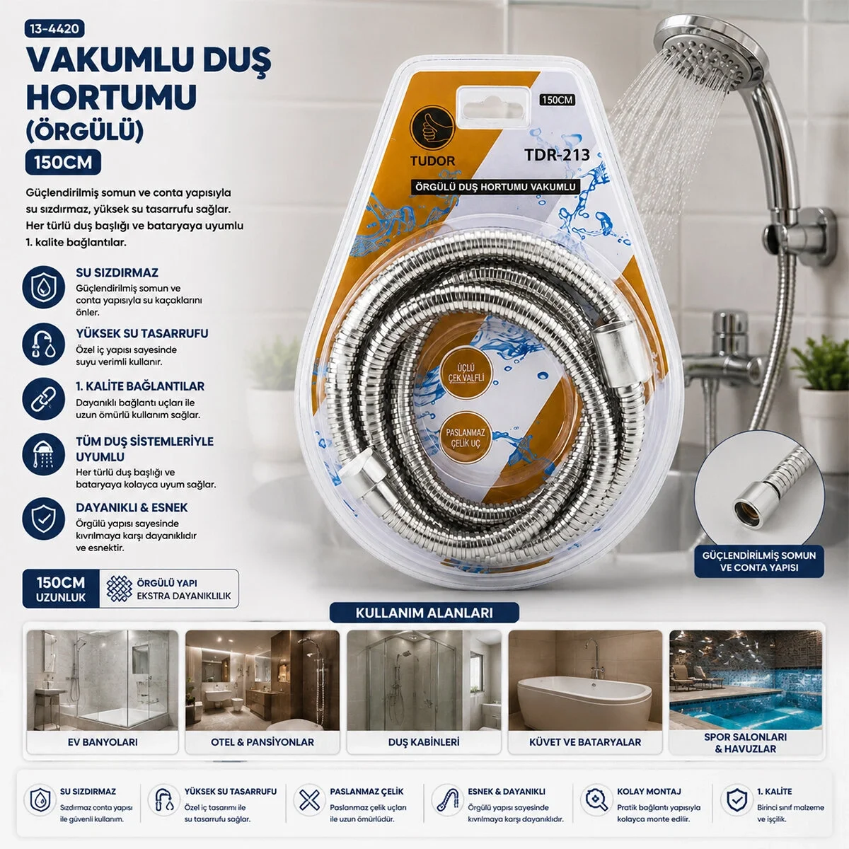 Krom - Örgülü Vakumlu Duş Hortumu 150cm Vakumlu Ambalaj Bx40 Fiyatı, Yorumları ve Özellikleri