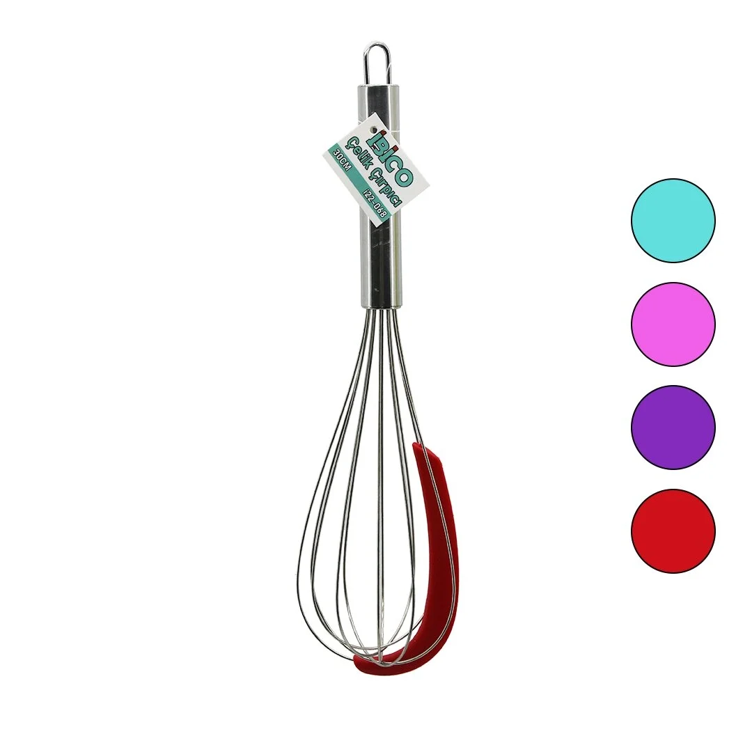 Krom Saplı Çelik Metal Çırpıcı - Renkli Silikon Kazıyıcılı - 30 cm Krom Saplı Çelik Metal Çırpıcı - Renkli Silikon Kazıyıcılı - 30 cm