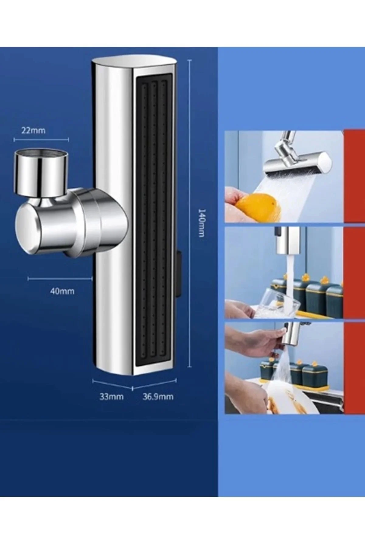 Krom Tasarruflu Şelale Musluk Başlığı 4 Modlu, Ayarlanabilir, Su 