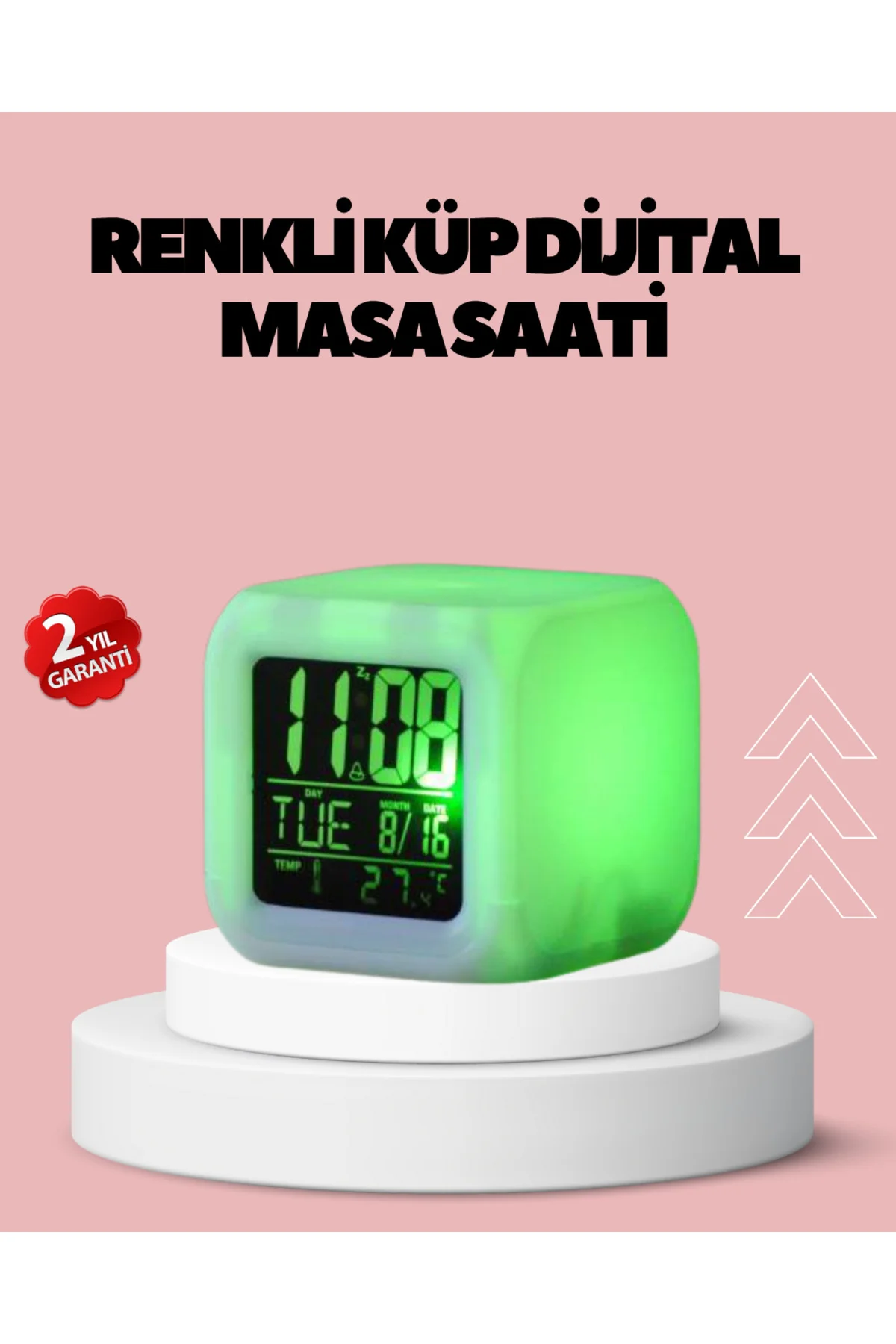 Kronometre ve Takvim Destekli Renk Değiştiren LED Dijital Küp Saa