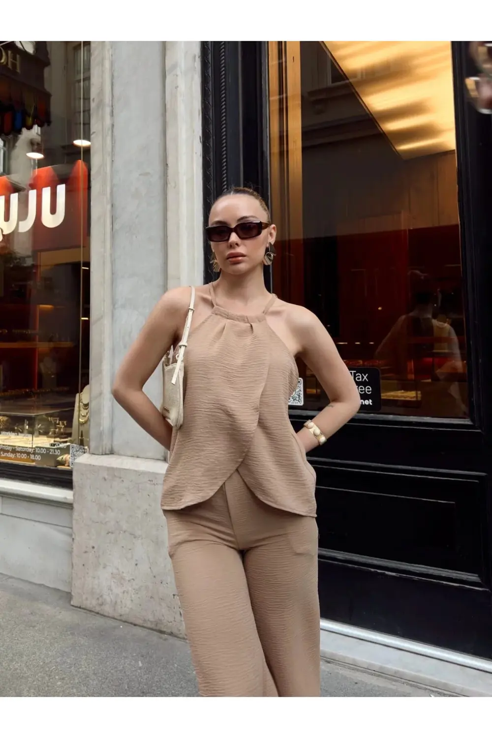 Kruvaze takım ayrobin bej s054