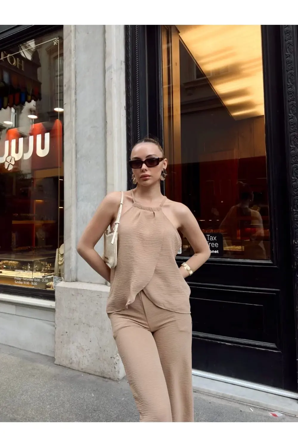 Kruvaze takım ayrobin bej s054