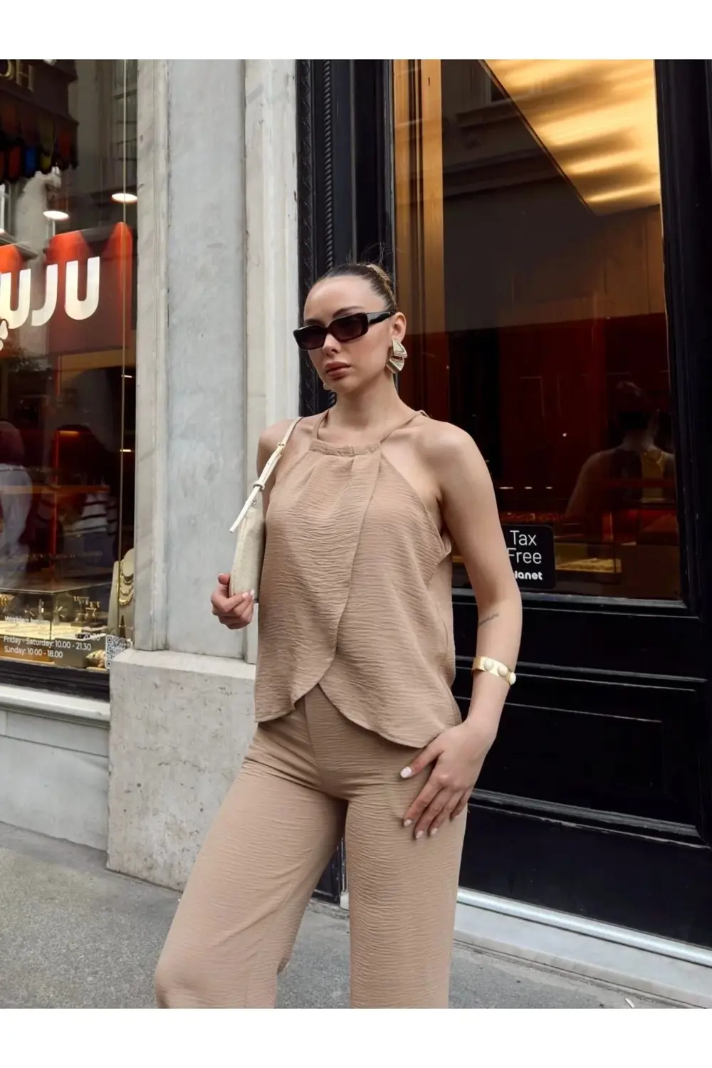 Kruvaze takım ayrobin bej s054