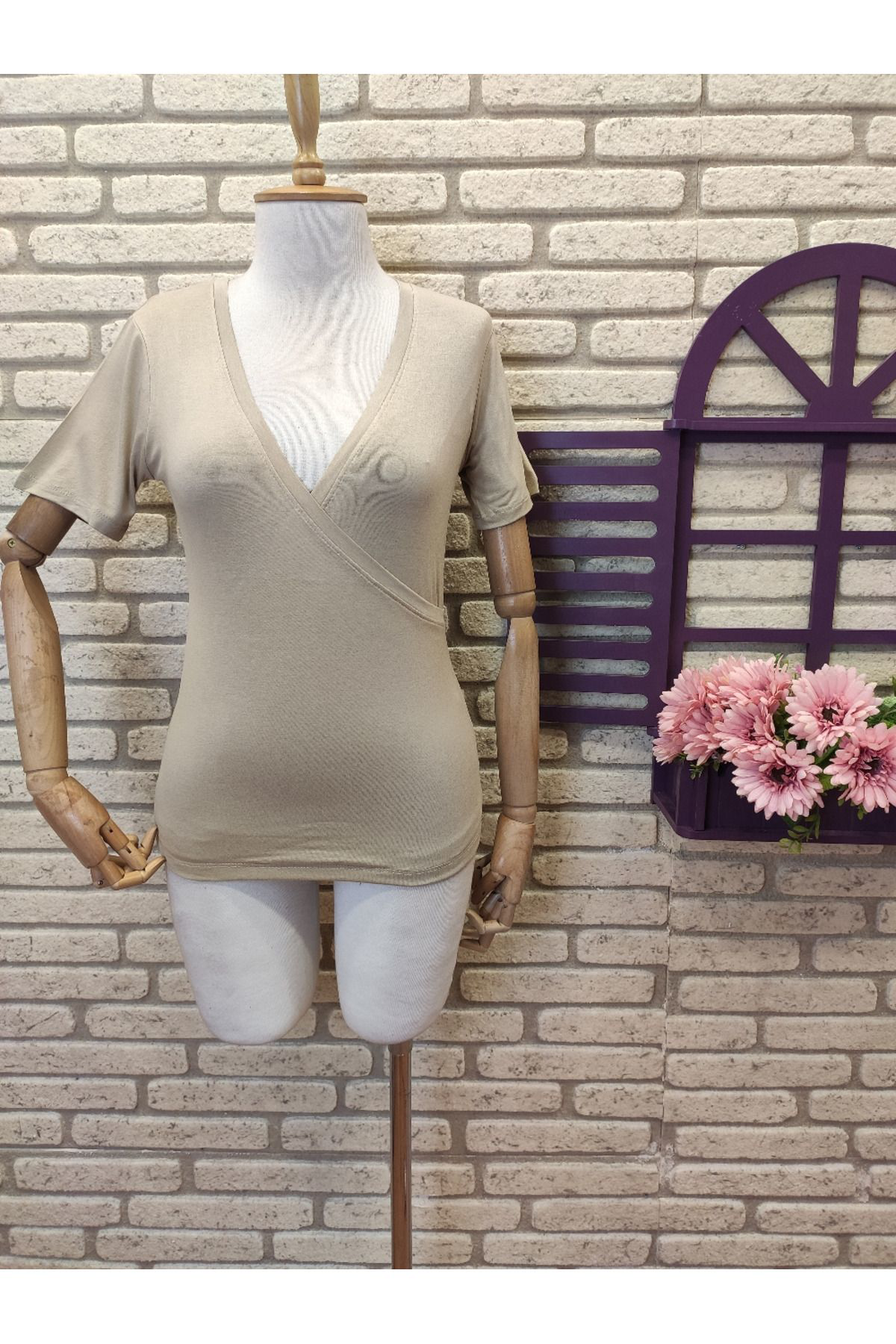 Kruvaze Yaka Janes Turlu Viskon Kumaş Bluz