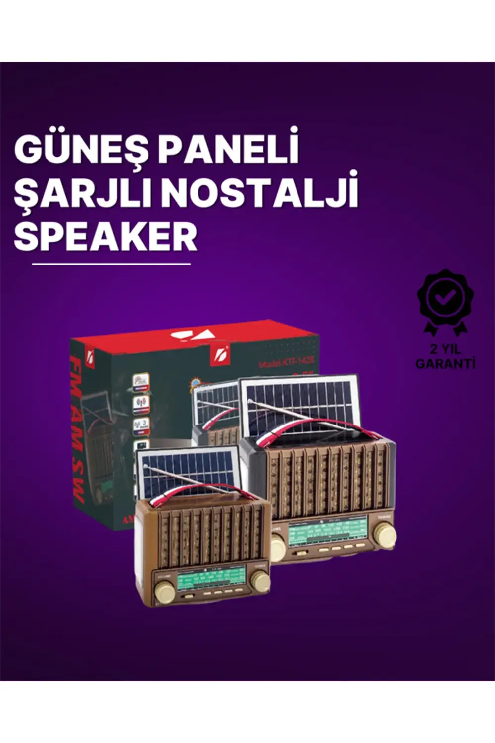 KTF-1428 Güneş Paneli Şarjlı Nostaljik Bluetooth Hoparlör – FM/AM