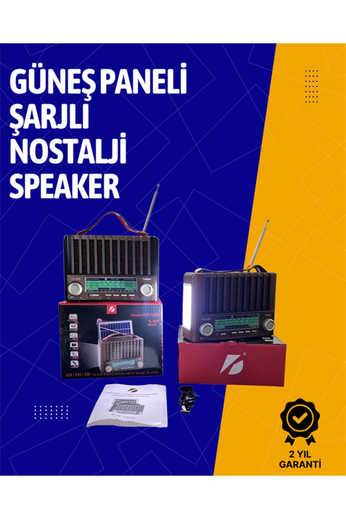 KTF-1428 Solar Enerjiyle Şarj Olabilen Bluetooth Nostalji Hoparlö