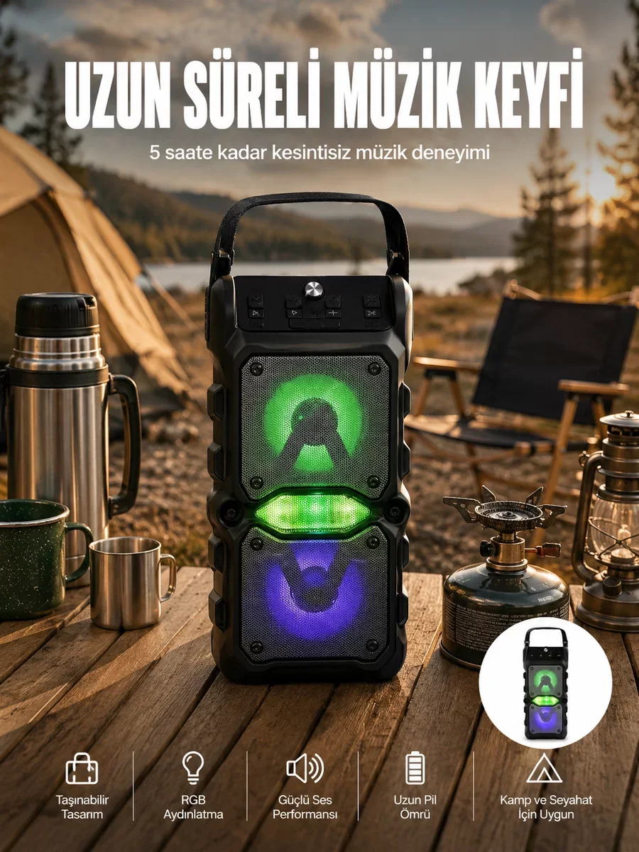 KTS 1096 Taşınabilir Bluetooth Hoparlör - Yüksek Ses ve LED Işıklı