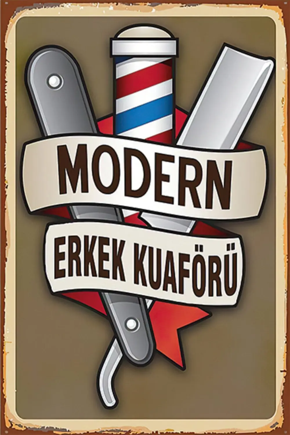 Kuaför Retro Ahşap Poster