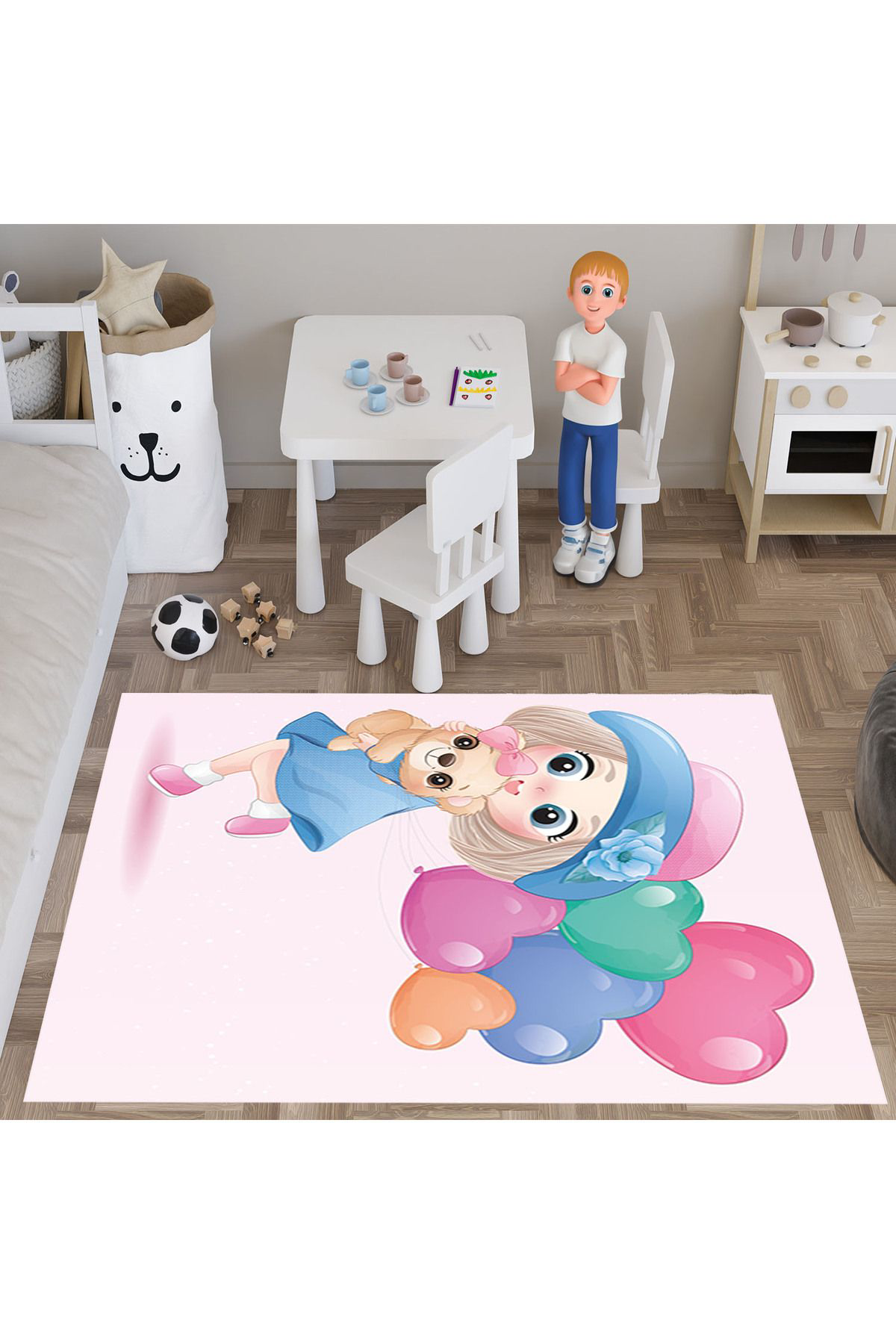 Evan Home Küçük Ayi Desenli  Dijital Baski Yikanabilir Kaymaz Taban Çocuk Odasi Halisi