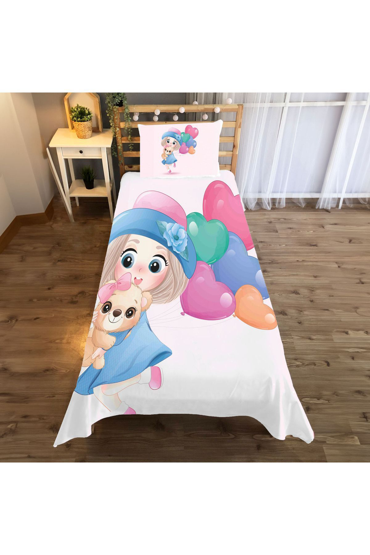 Evan Home Küçük Ayi Desenli Çocuk Odasi Takim Perde (İki Kanat),Yatak Örtüsü,Yastik,Kirlent ,Hali,Tablo