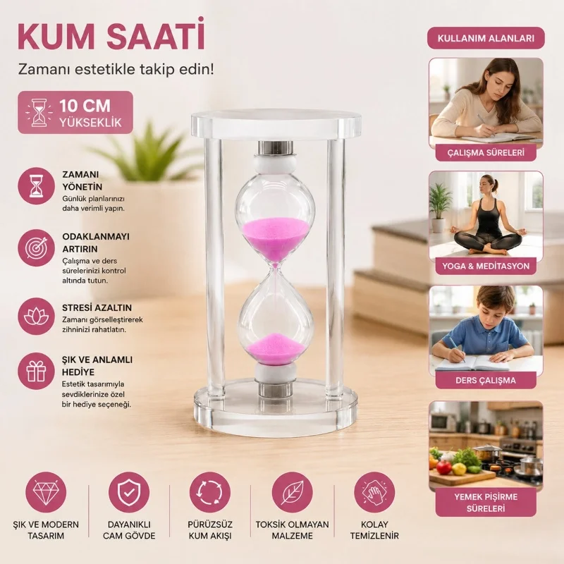 Küçük Boy Cam Standlı Kum Saati - 10 cm Yükseklik - Dekoratif Süs Eşyası Fiyatı, Yorumları ve Özellikleri