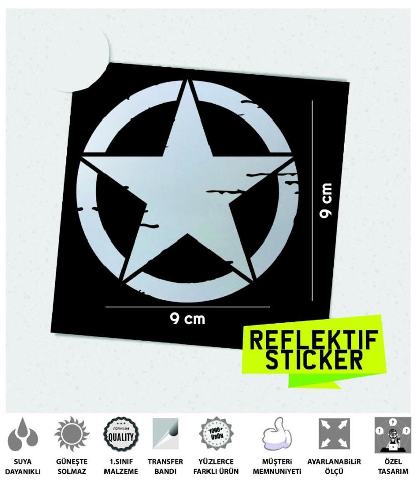Çınar Extreme Küçük Boy Eskitilmiş Askeri Yıldız Reflektif Sticker Çınar Extrem