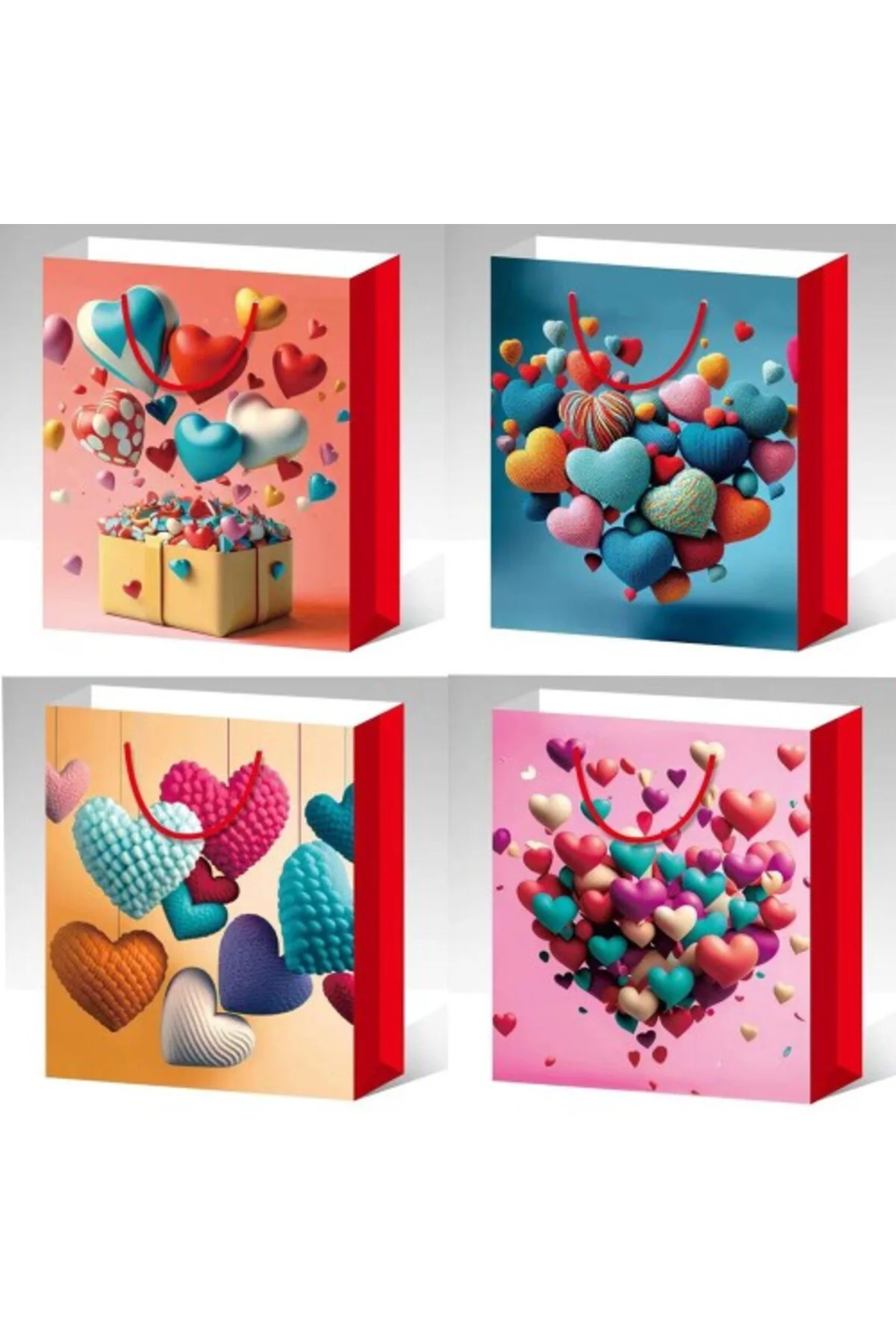 Küçük Boy Kalp Motifli Karton Çanta