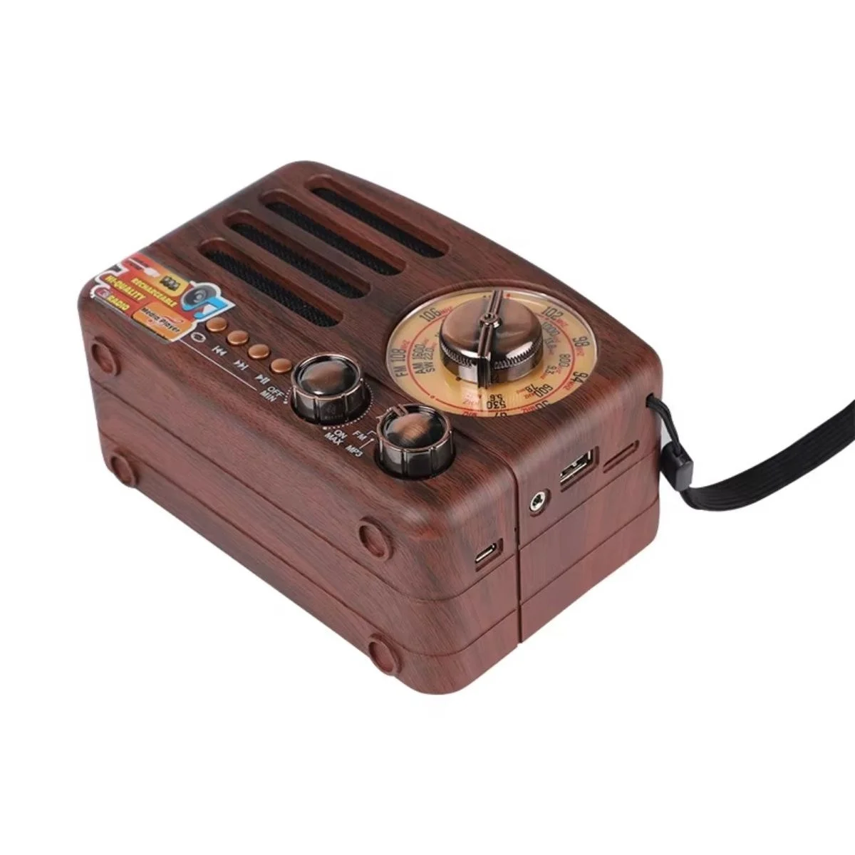 Küçük Boy Retro, Nostaljik, Ahşap Tasarım Bluetooth Hoparlörlü, Şarjlı, Taşınabilir Büyük Döndürülebilen Düğmeli Fm/am Destekli Radyo Ns3380 Bx40