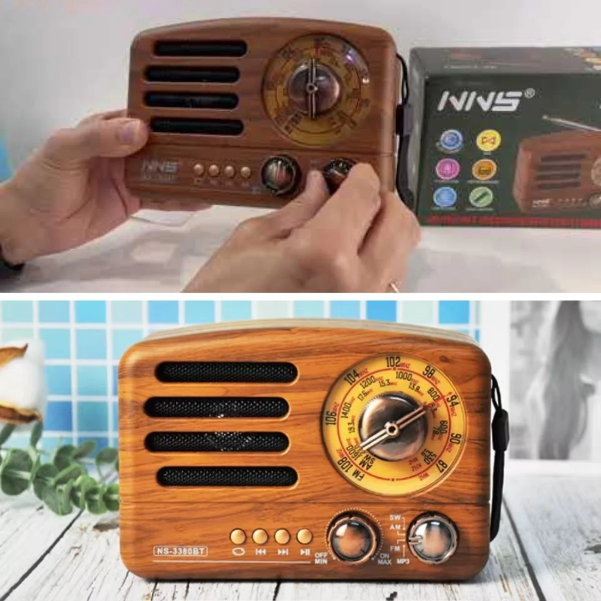 Küçük Boy Retro, Nostaljik, Ahşap Tasarım Bluetooth Hoparlörlü, Şarjlı, Taşınabilir Büyük Döndürülebilen Düğmeli FM/AM Destekli Radyo NS3380 Fiyatı, Yorumları ve Özellikleri