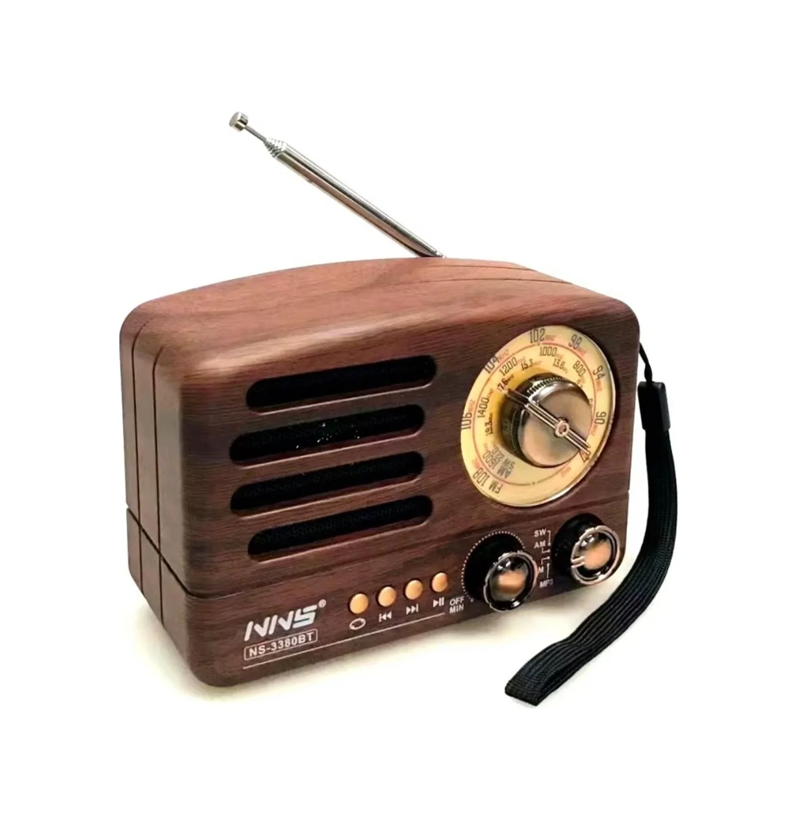 Küçük Boy Retro, Nostaljik, Ahşap Tasarım Bluetooth Hoparlörlü, Şarjlı, Taşınabilir Büyük Döndürülebilen Düğmeli Fm/am Destekli Radyo Ns3380 5224