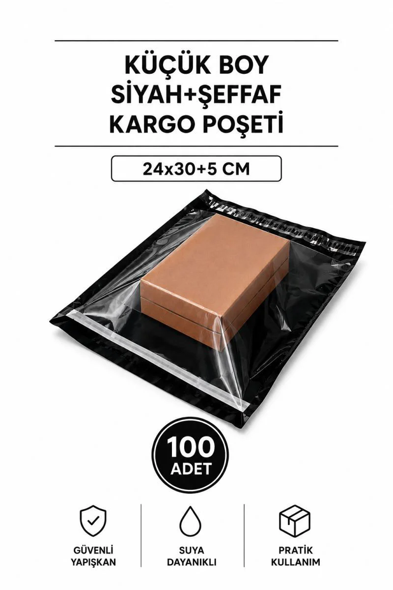 Küçük Boy Siyah Şeffaf Kargo Poşeti 24x30+5 Cm 100 Adet – E-Ticaret Paketleme Fiyatı, Yorumları ve Özellikleri