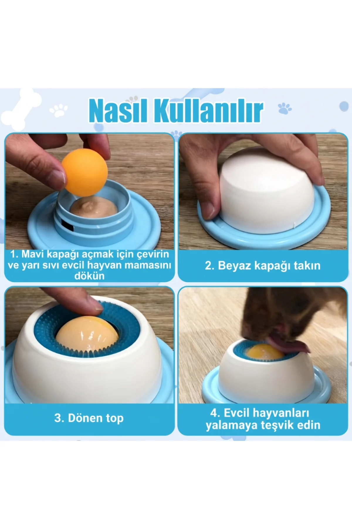 Küçük Boy Yavaş Sıvı Mama Yeme Kabı - Kedi ve Köpek Uyumlu - Ödül Maması Kabı - Görsel 4