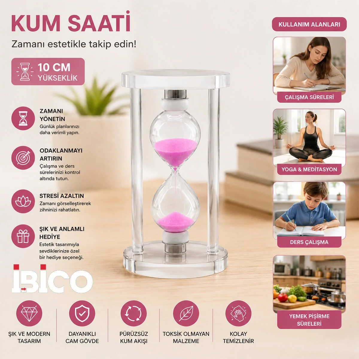 Küçük Cam Kum Saati Cam Standlı= Çap: 6cm-yükseklik: 10cm Bx40 Fiyatı, Yorumları ve Özellikleri