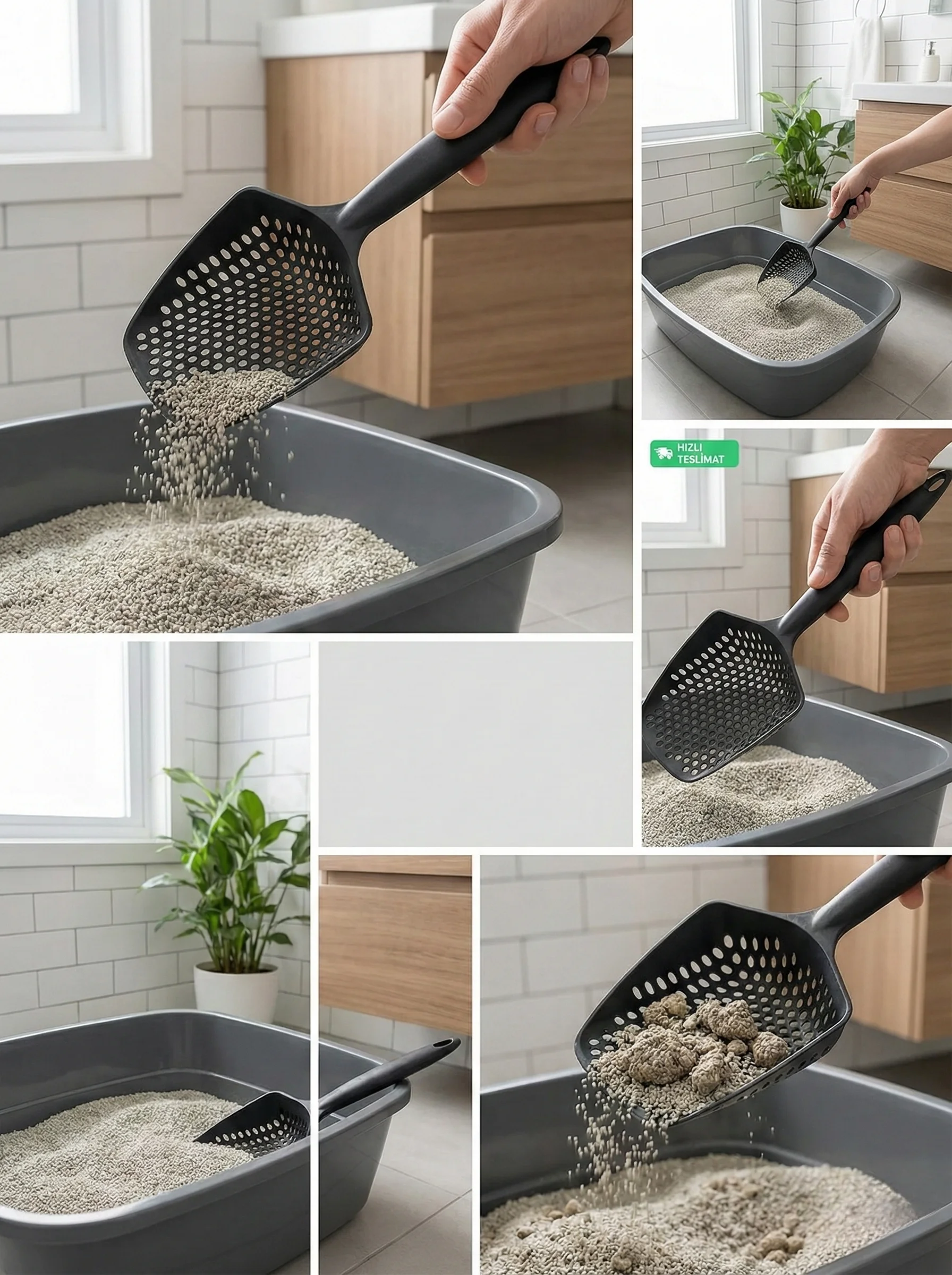 Küçük Delikli İnce Taneli Kedi Kumu Küreği – Dayanıklı, Ergonomik, Hijyenik Temizlik Küreği