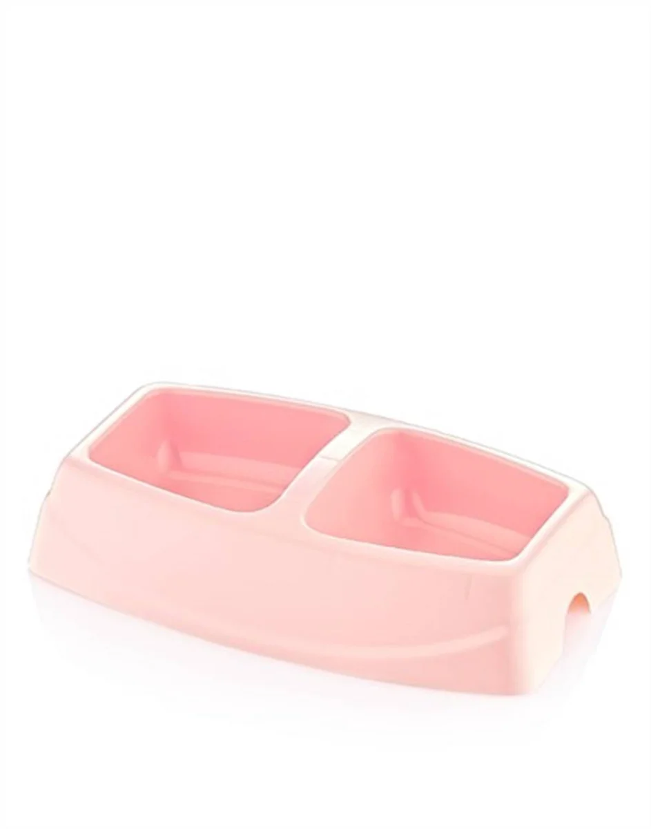 Küçük İkili Kedi Köpek Mama Kabı Ayrı Bölmeli 23.5 cm Kompakt Tas