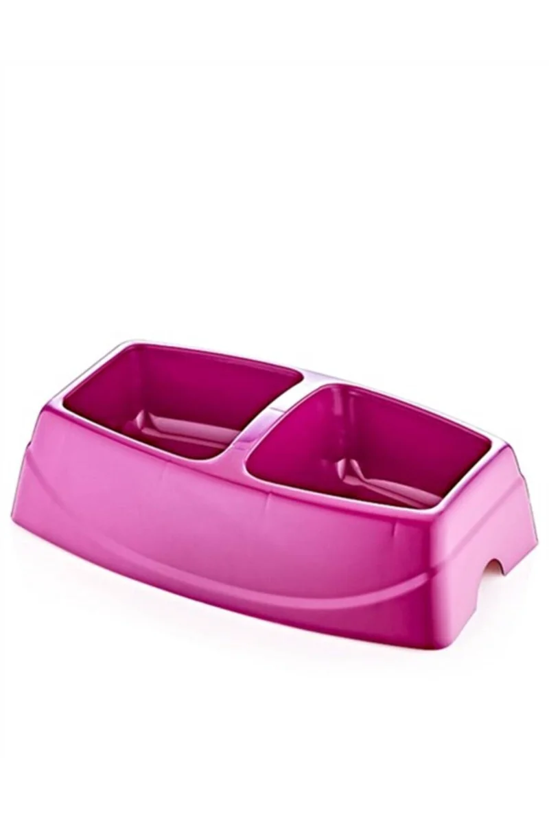 Küçük İkili Kedi Köpek Mama Kabı Ayrı Bölmeli 23.5 cm Kompakt Tas