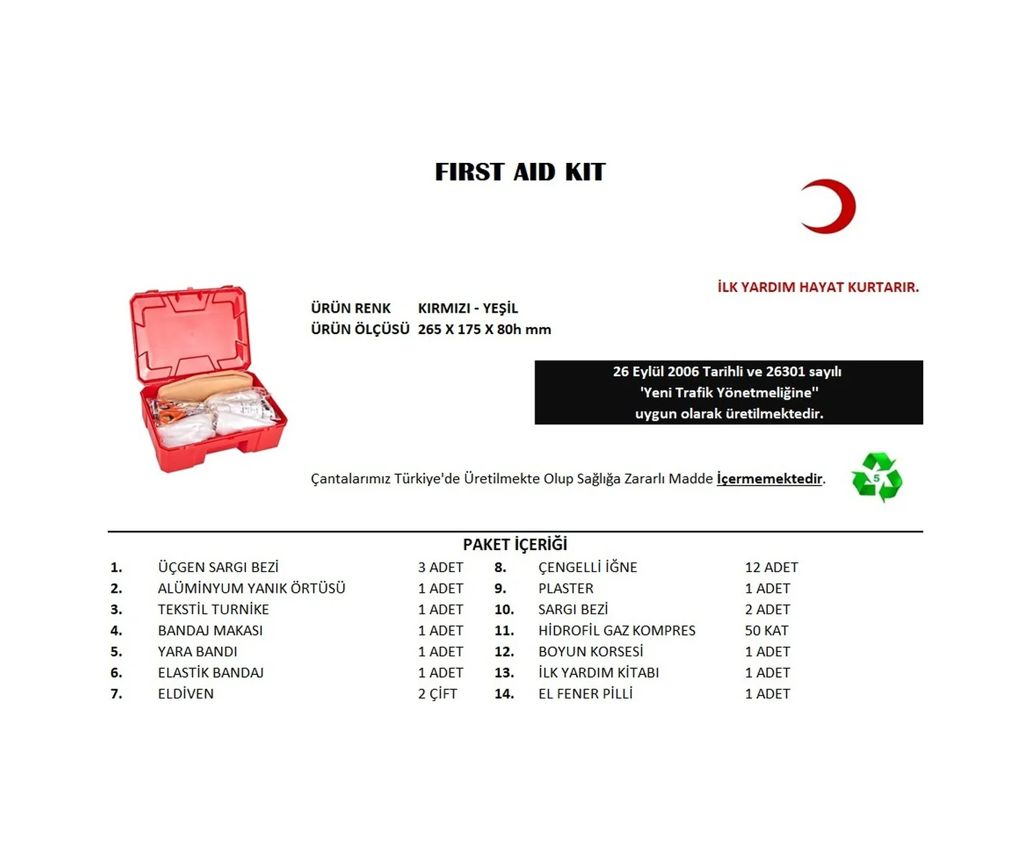 Küçük İlk Yardım Seti First Aid Kit 5224