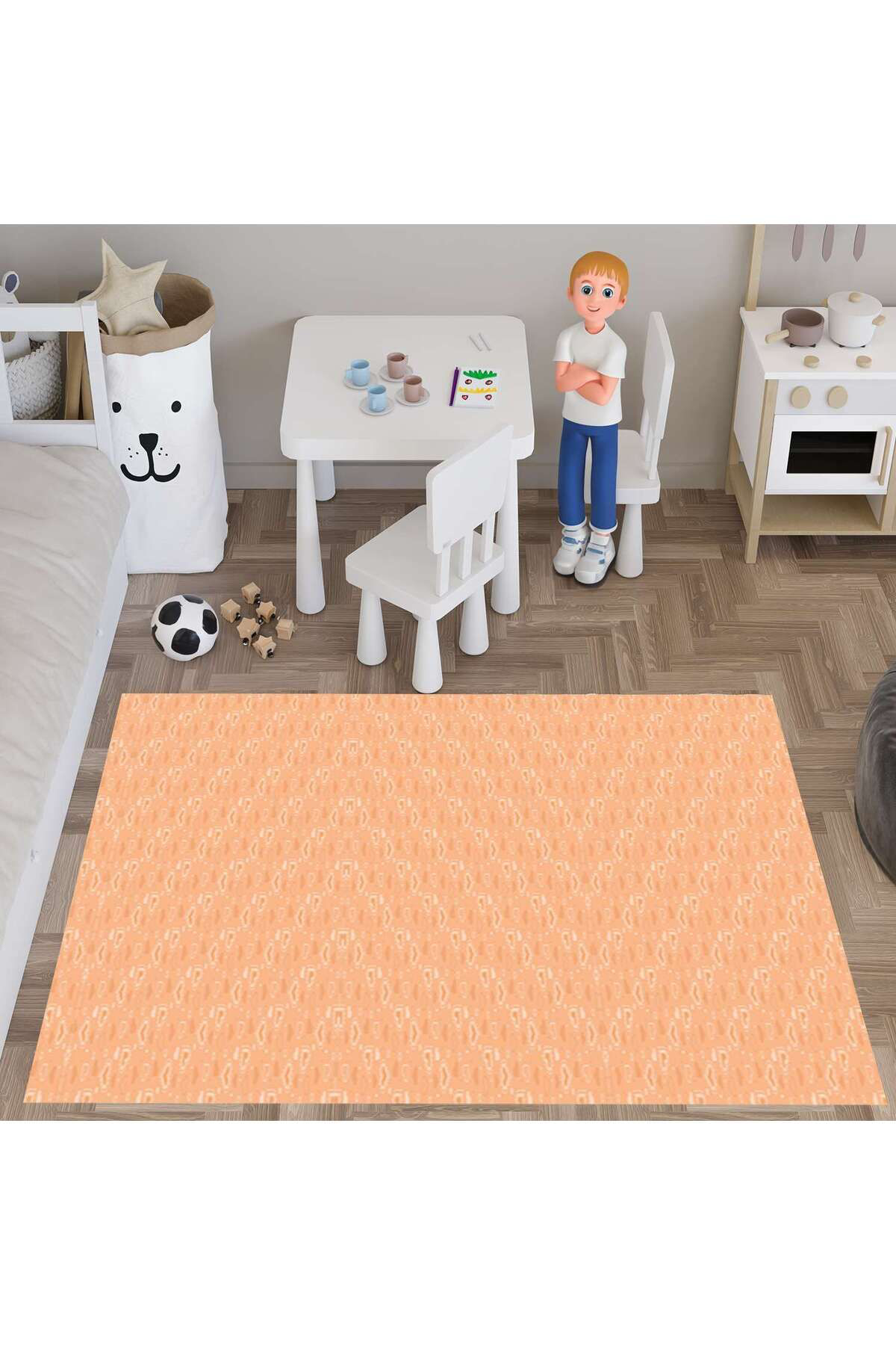 Evan Home Küçük Kalpler Desenli Çocuk Odası Takım Perde (İki Kanat),Yatak Örtüsü,Yastık,Kırlent ,Halı,