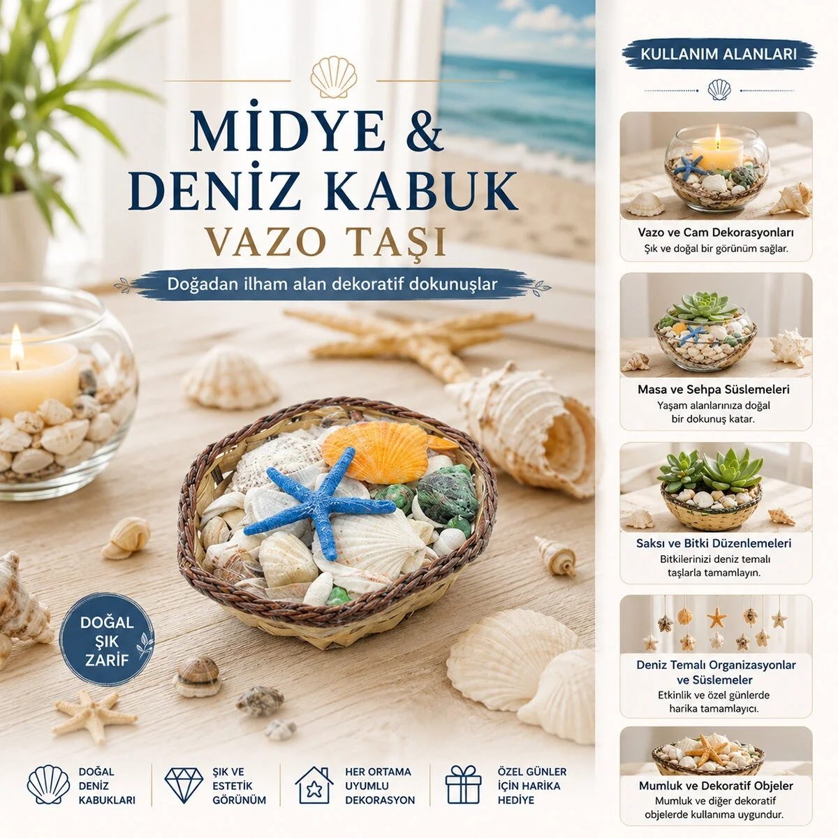 Küçük - Kare - Ahşap Sepetli Renkli Mix Midye - Deniz Kabuk Vazo Taşı Bx40 Küçük - Kare - Ahşap Sepetli Renkli Mix Midye - Deniz Kabuk Vazo Taşı Bx40