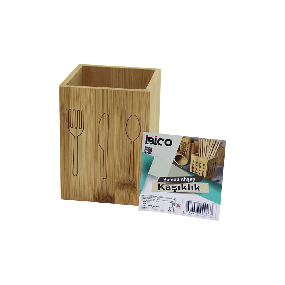 KÜÇÜK  KARE=9X9CM  AHŞAP BAMBU KAŞIKLIK ORGANİZER (4741)